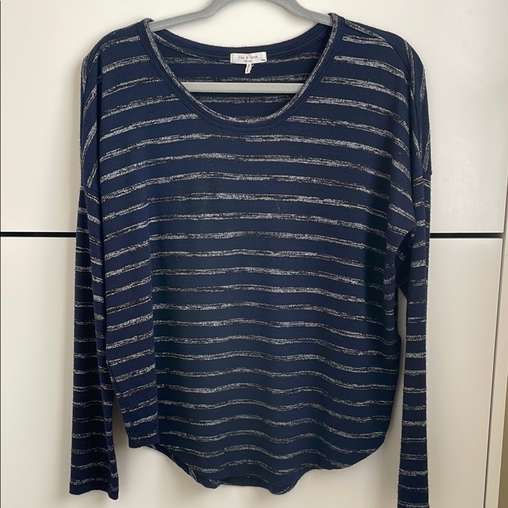 Rag & Bone Blue and Silver Relaxed Long Sleeve Tee